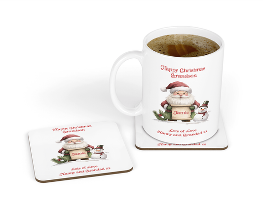 Personalised Mug & Coaster - Christmas Santa Scroll