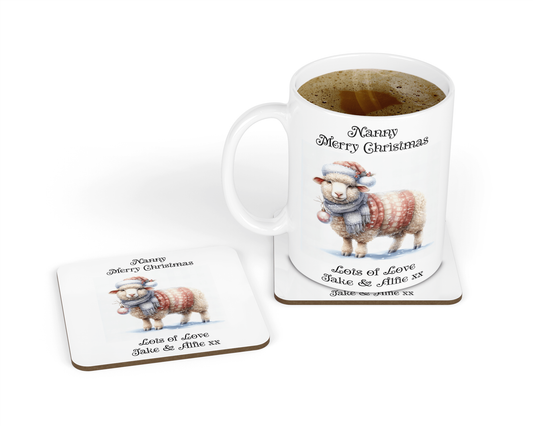 Personalised Mug & Coaster - Christmas Sheep