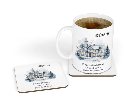 Personalised Mug & Coaster - Christmas Snow Scene