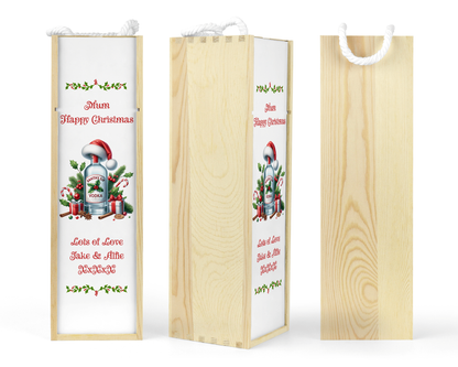 Personalised Wooden Bottle Gift Box - Christmas Vodka Design