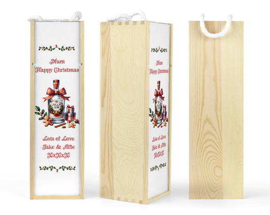 Personalised Wooden Bottle Gift Box - Christmas Gin Design