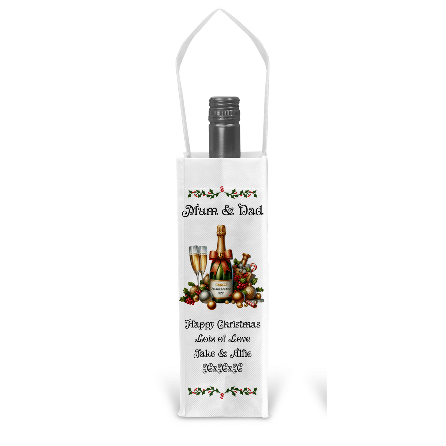 Personalised Bottle Gift Bag - Christmas Champagne Flutes