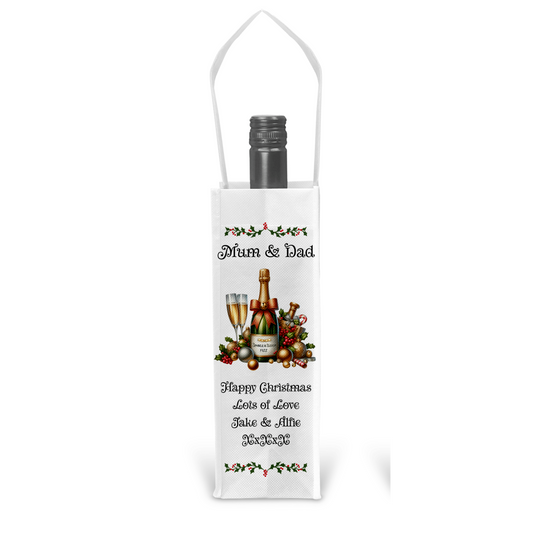 Personalised Bottle Gift Bag - Christmas Champagne Flutes