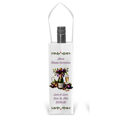 Personalised Bottle Gift Bag - Christmas Champagne Purple