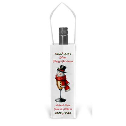 Personalised Bottle Gift Bag - Christmas Snowman Prosecco