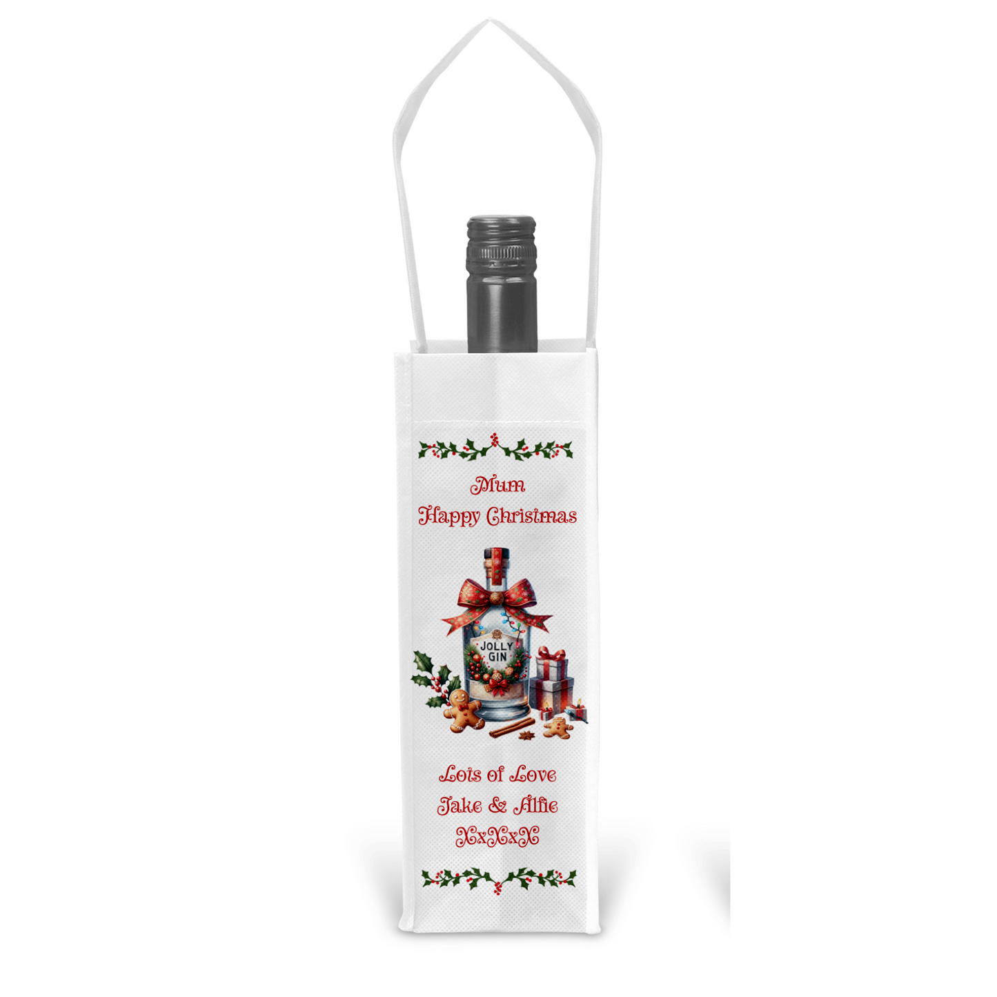 Personalised Bottle Gift Bag - Christmas Gin Design