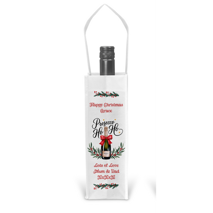 Personalised Bottle Gift Bag - Christmas Prosecco Ho Ho Design