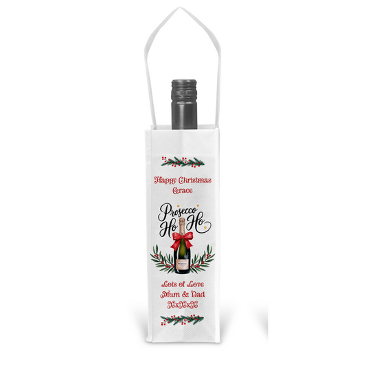 Personalised Bottle Gift Bag - Christmas Prosecco Ho Ho Design