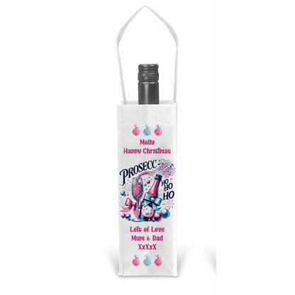 Personalised Bottle Gift Bag - Christmas Prosecco Pink Design