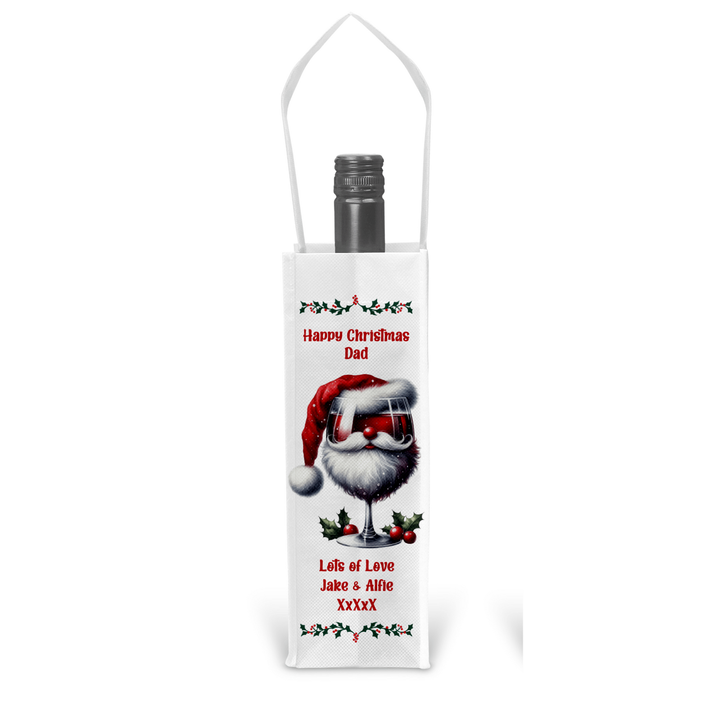 Personalised Bottle Gift Bag - Christmas Red Wine Santa