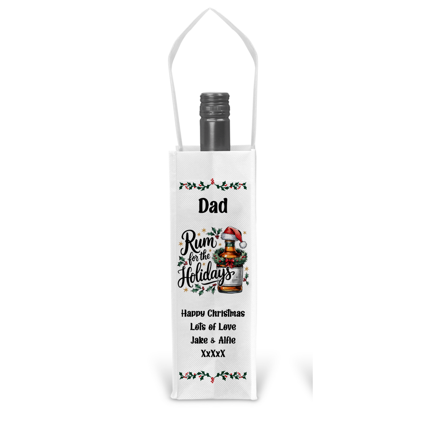 Personalised Bottle Gift Bag - Christmas Rum Design