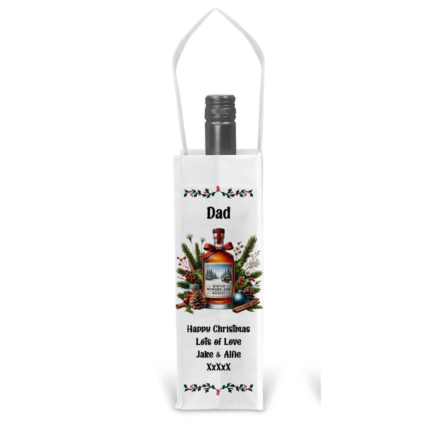 Personalised Bottle Gift Bag - Christmas Whiskey Design