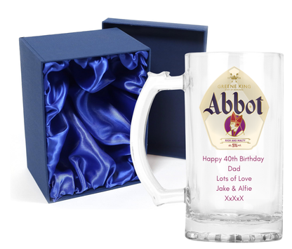 Personalised Glass Beer Tankard Mug - Greene King Abbot Ale Design