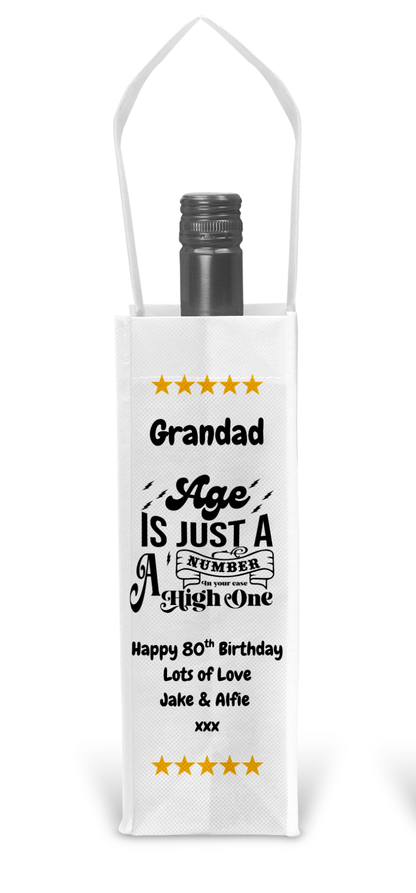 Personalised Bottle Gift Bag - Age Is Just A Number Birthday Design