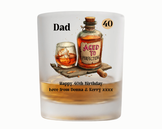 Personalised Frosted Glass Tumbler - Aged To Perfection Birthday Design