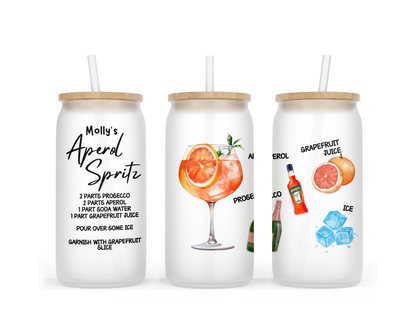 Personalised Frosted Glass Tumbler - Aperol Spritz Cocktail Design