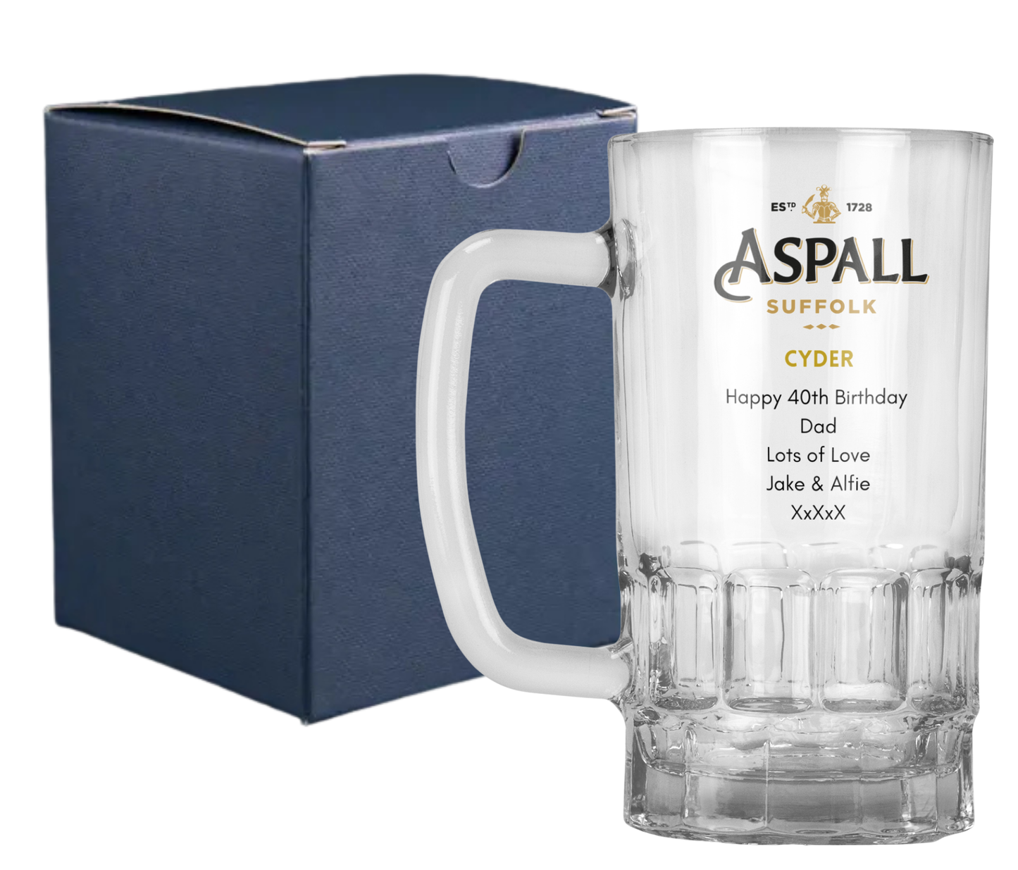 Personalised 20oz Pint Clear Glass Cider Tankard Mug - Aspall Cyder Design