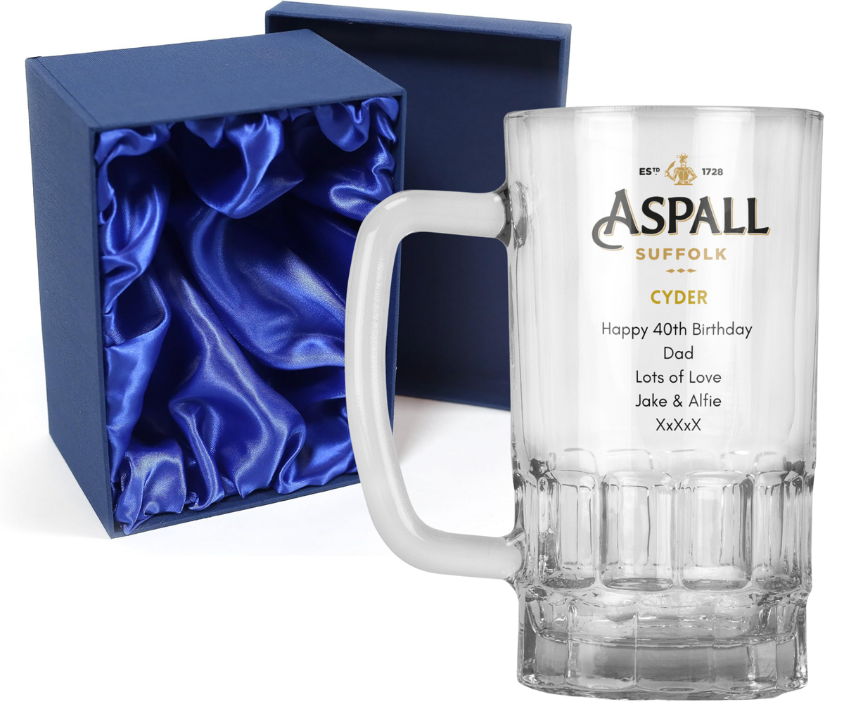 Personalised 20oz Pint Clear Glass Cider Tankard Mug - Aspall Cyder Design