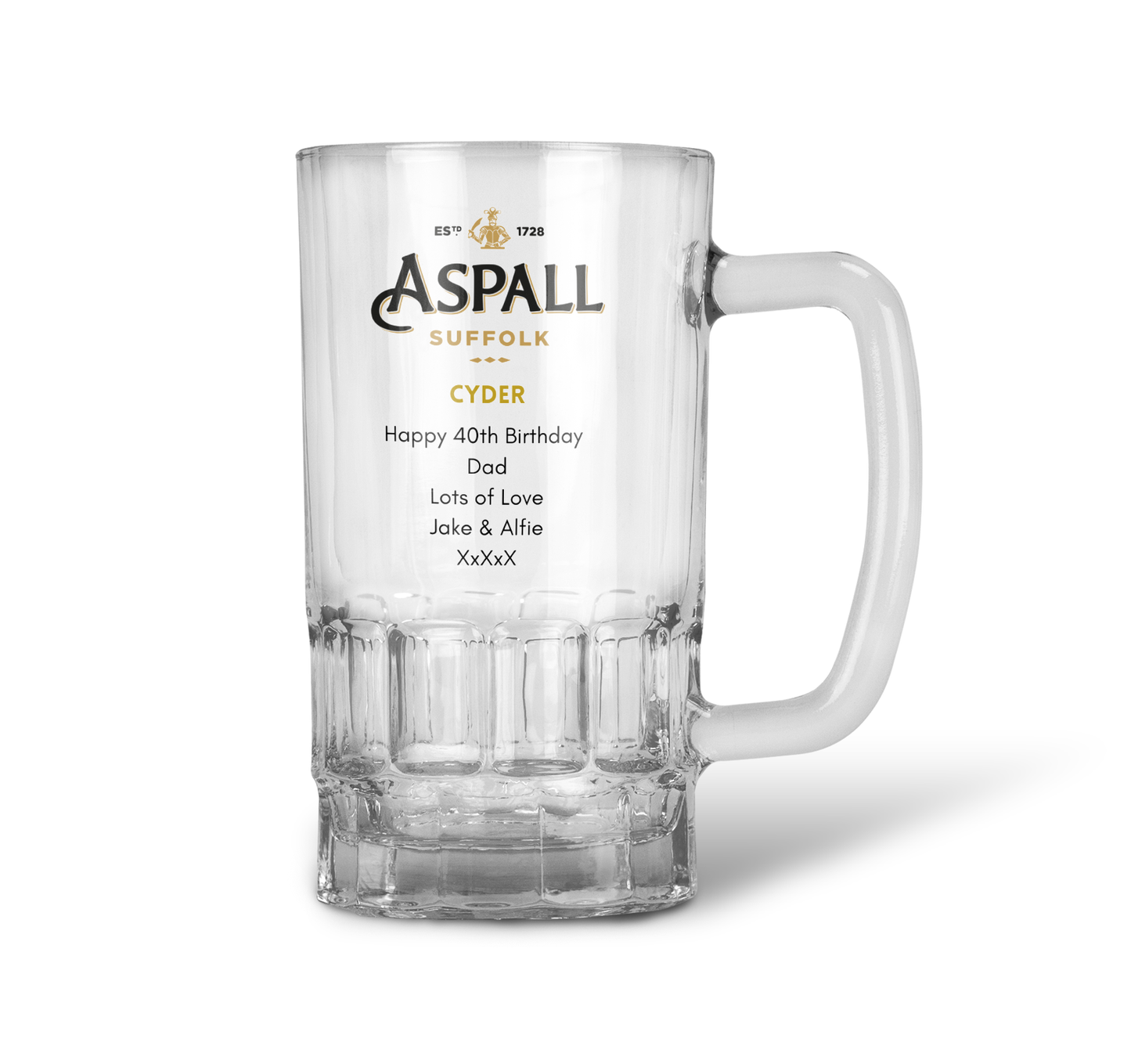 Personalised 20oz Pint Clear Glass Cider Tankard Mug - Aspall Cyder Design