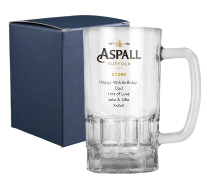 Personalised 20oz Pint Clear Glass Cider Tankard Mug - Aspall Cyder Design