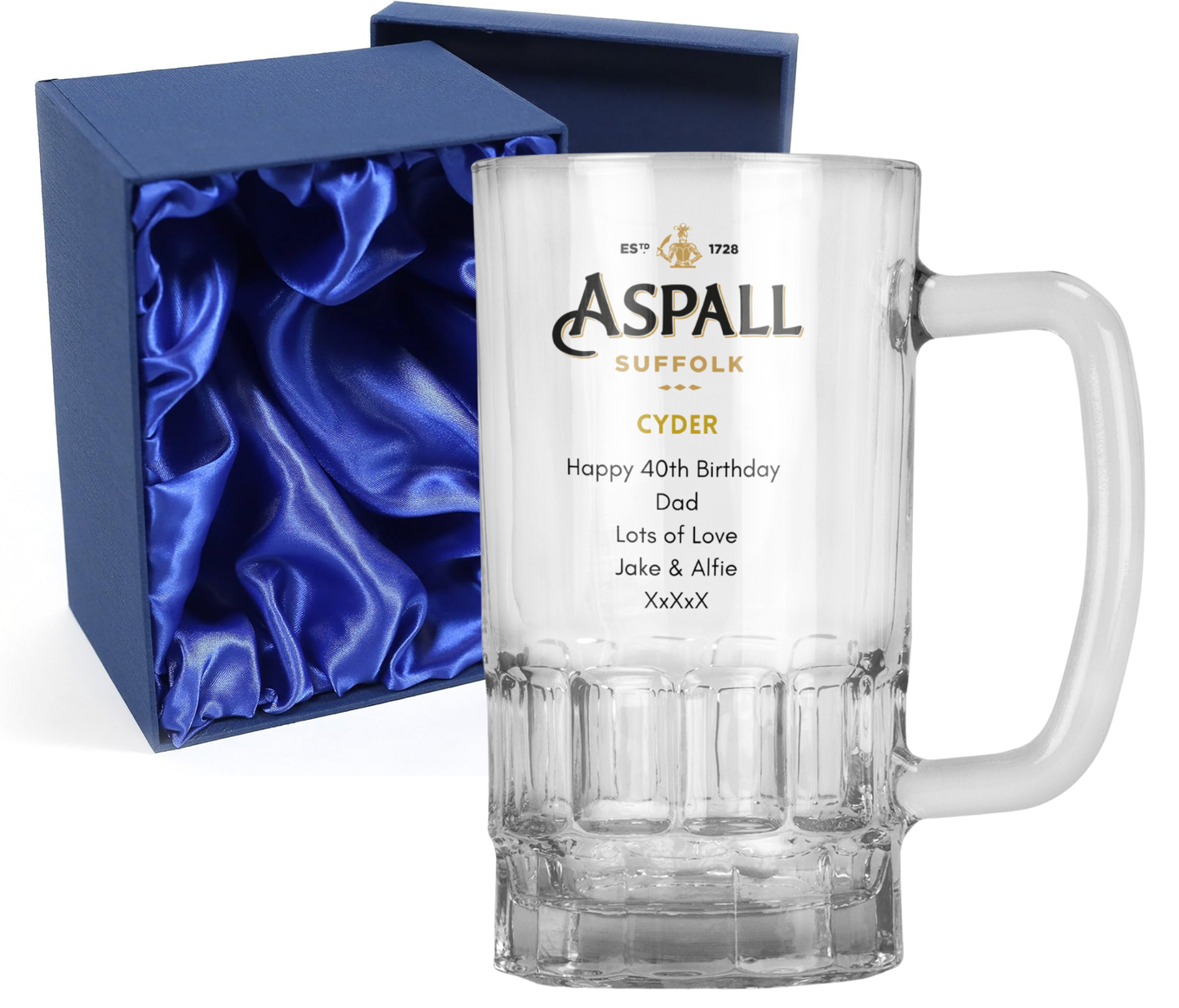 Personalised 20oz Pint Clear Glass Cider Tankard Mug - Aspall Cyder Design