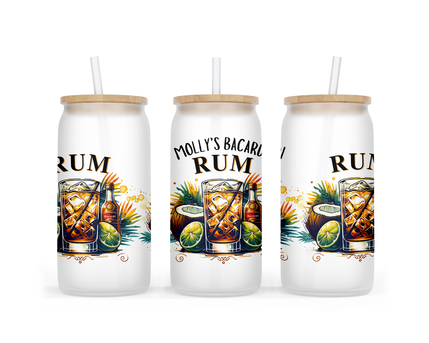 Personalised Frosted Glass Tumbler - Bacardi & Coke Design