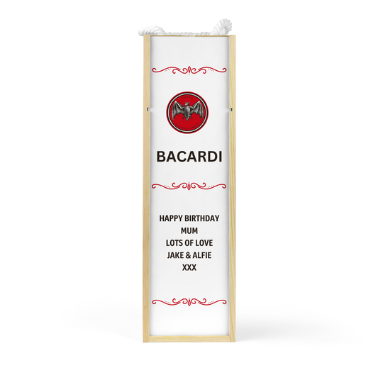 Personalised Wooden Bottle Gift Box - Bacardi Design