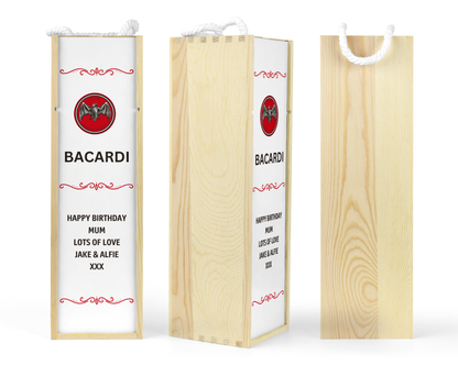 Personalised Wooden Bottle Gift Box - Bacardi Design