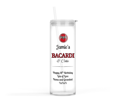 Personalised Tall Glass Tumbler - Bacardi & Coke Design