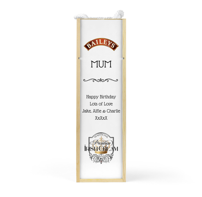 Personalised Wooden Bottle Gift Box - Baileys Irish Cream Design