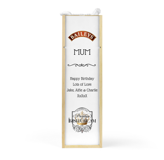 Personalised Wooden Bottle Gift Box - Baileys Irish Cream Design