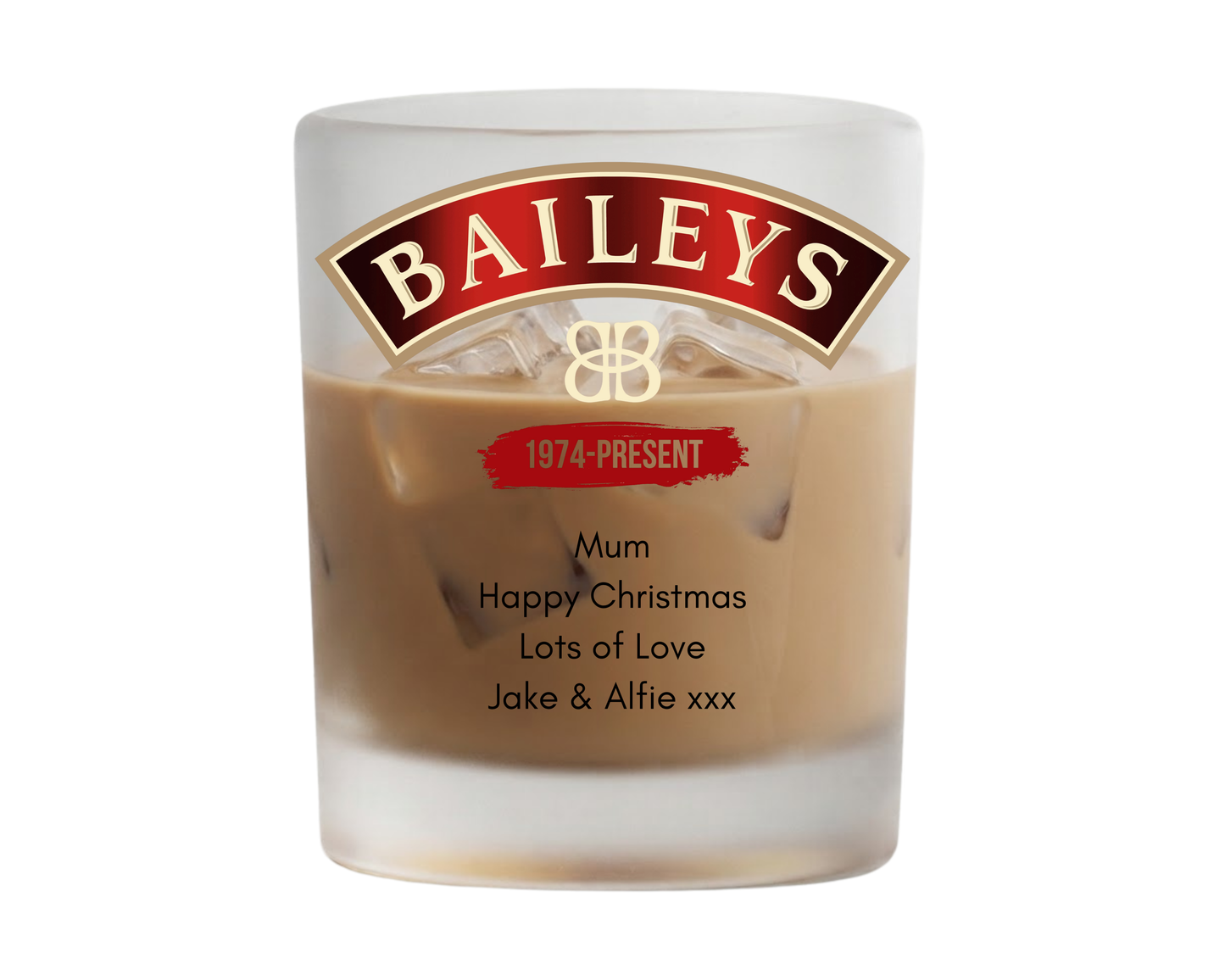 Personalised Frosted Glass Tumbler - Baileys Design