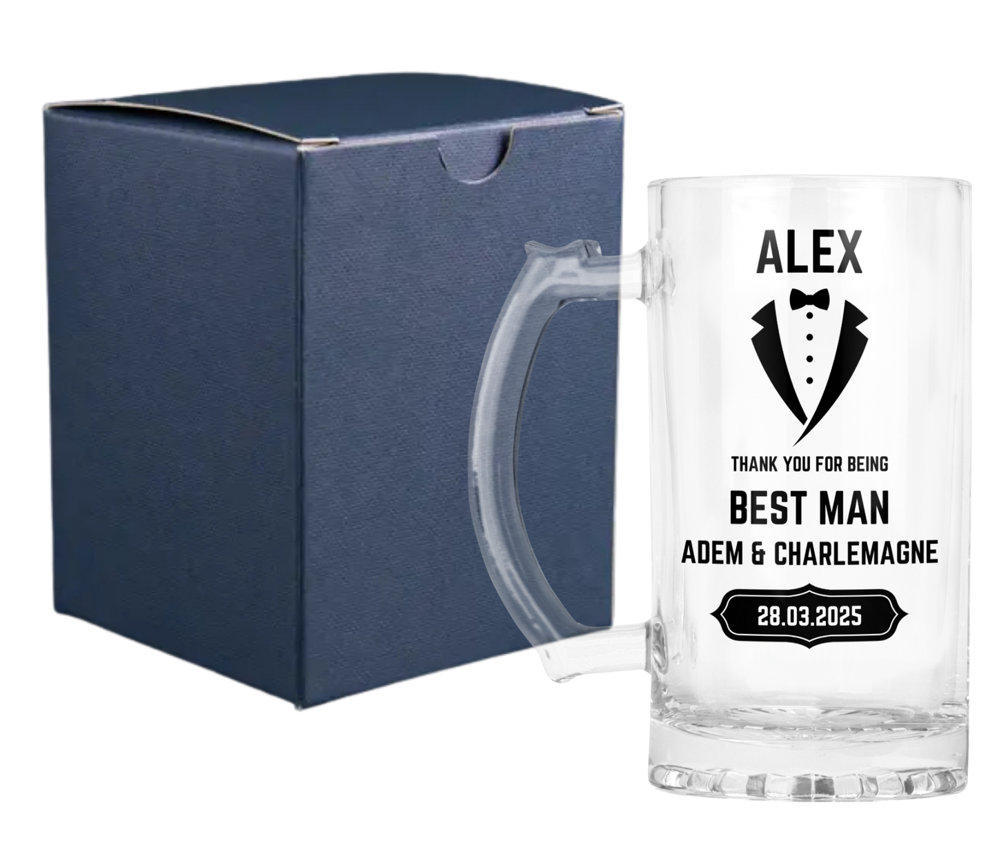 Personalised Clear Glass Beer Tankard Mug - Best Man Wedding Design