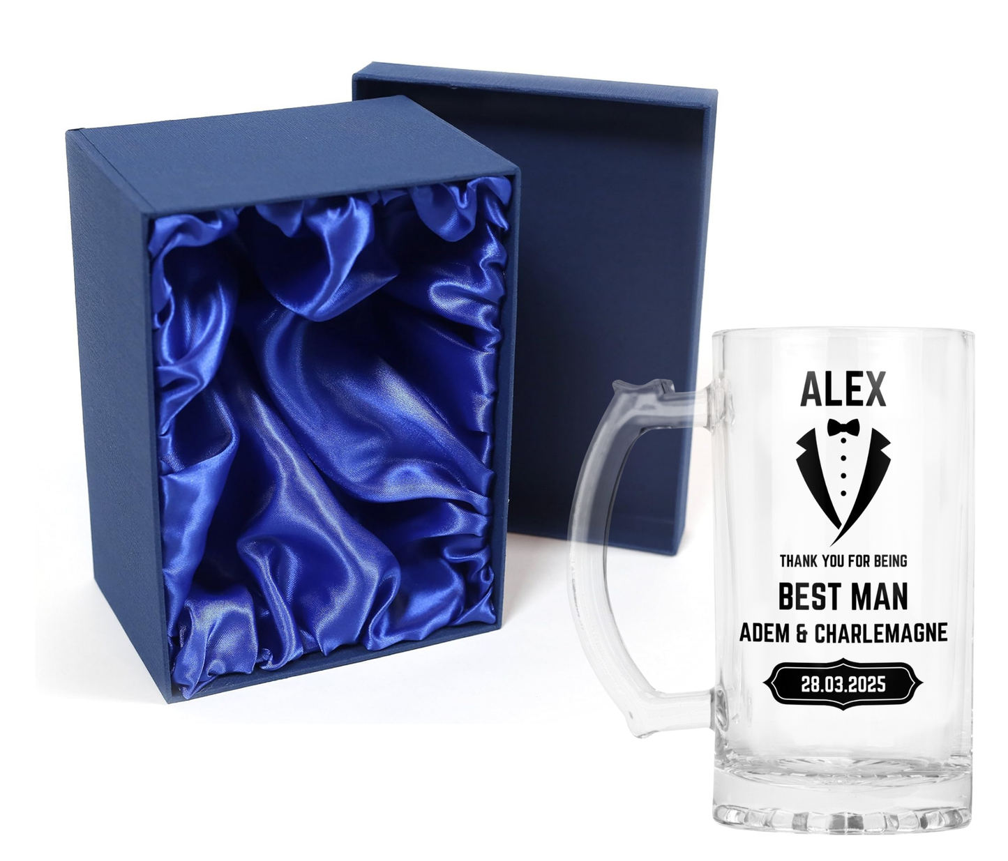 Personalised Clear Glass Beer Tankard Mug - Best Man Wedding Design