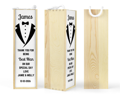 Personalised Wooden Wine Bottle Gift Box - Best Man