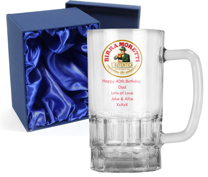 Personalised 20oz Pint Clear Glass Beer Tankard Mug - Birra Moretti Design