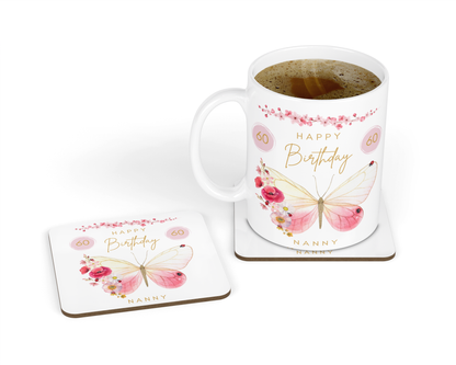 Personalised Mug & Coaster - Birthday Butterflies Design
