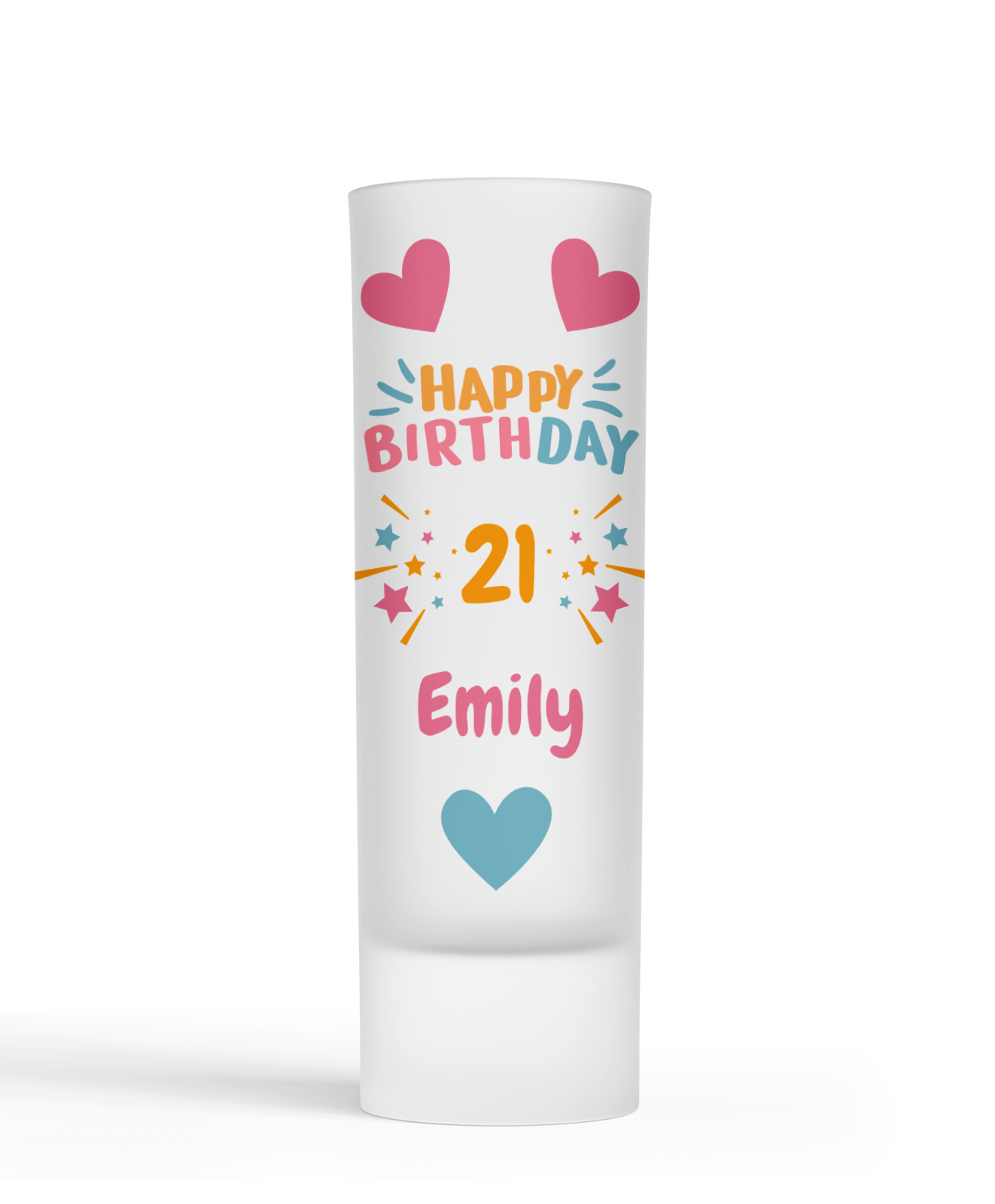 Personalised Shot Glass - Birthday Hearts & Stars