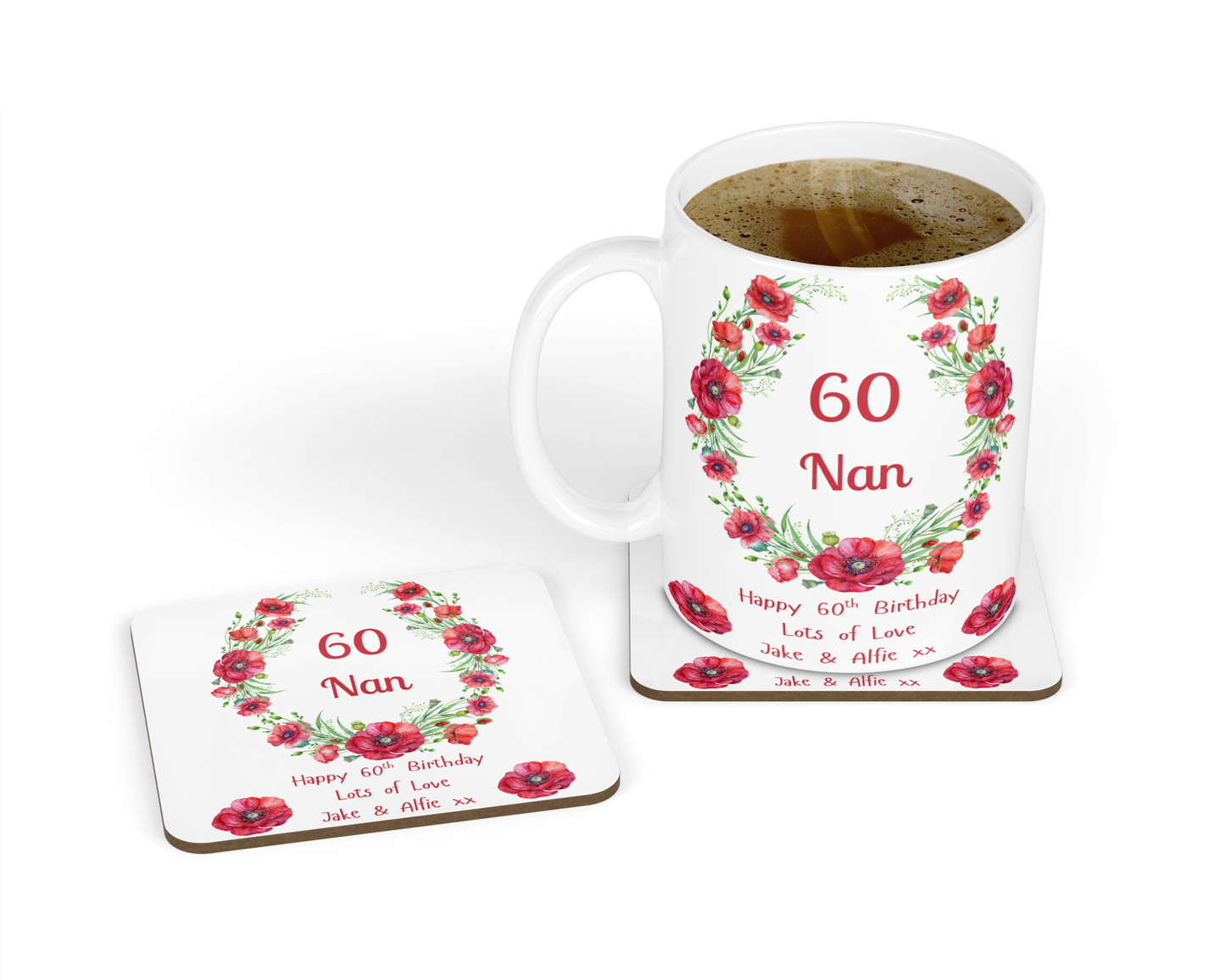 Personalised Mug & Coaster - Birthday Poppies Design