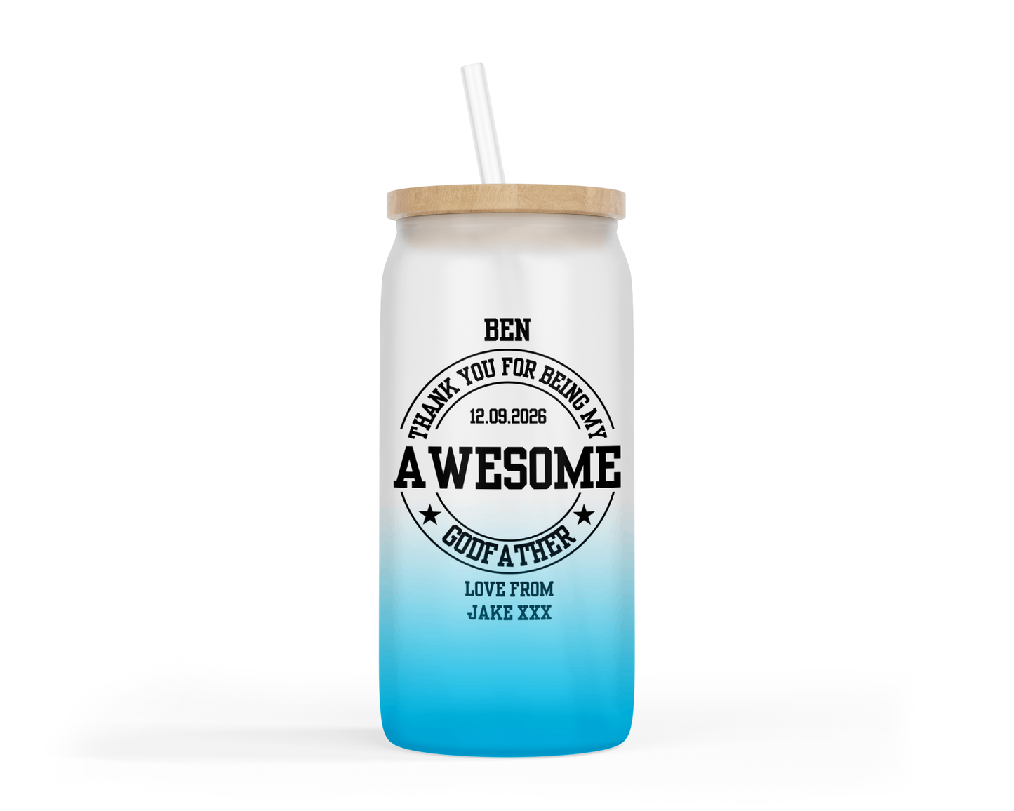 Personalised Ombre Blue Glass Tumbler - Awesome Godfather