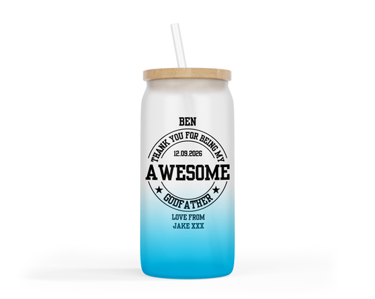 Personalised Ombre Blue Glass Tumbler - Awesome Godfather