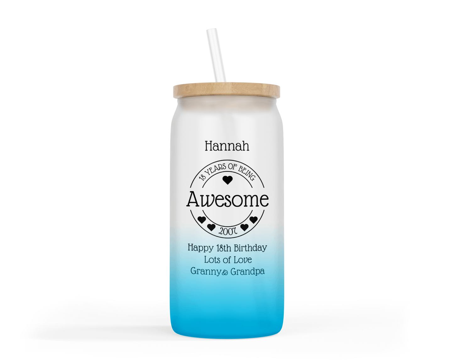 Personalised Ombre Coloured Glass Tumbler - Awesome Hearts Birthday
