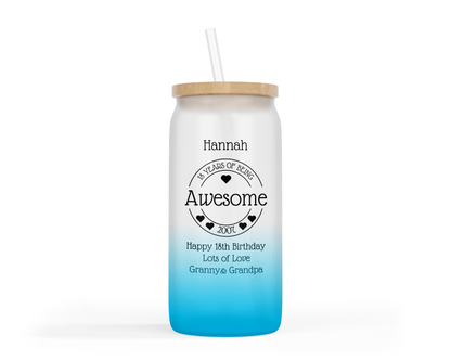 Personalised Ombre Coloured Glass Tumbler - Awesome Hearts Birthday