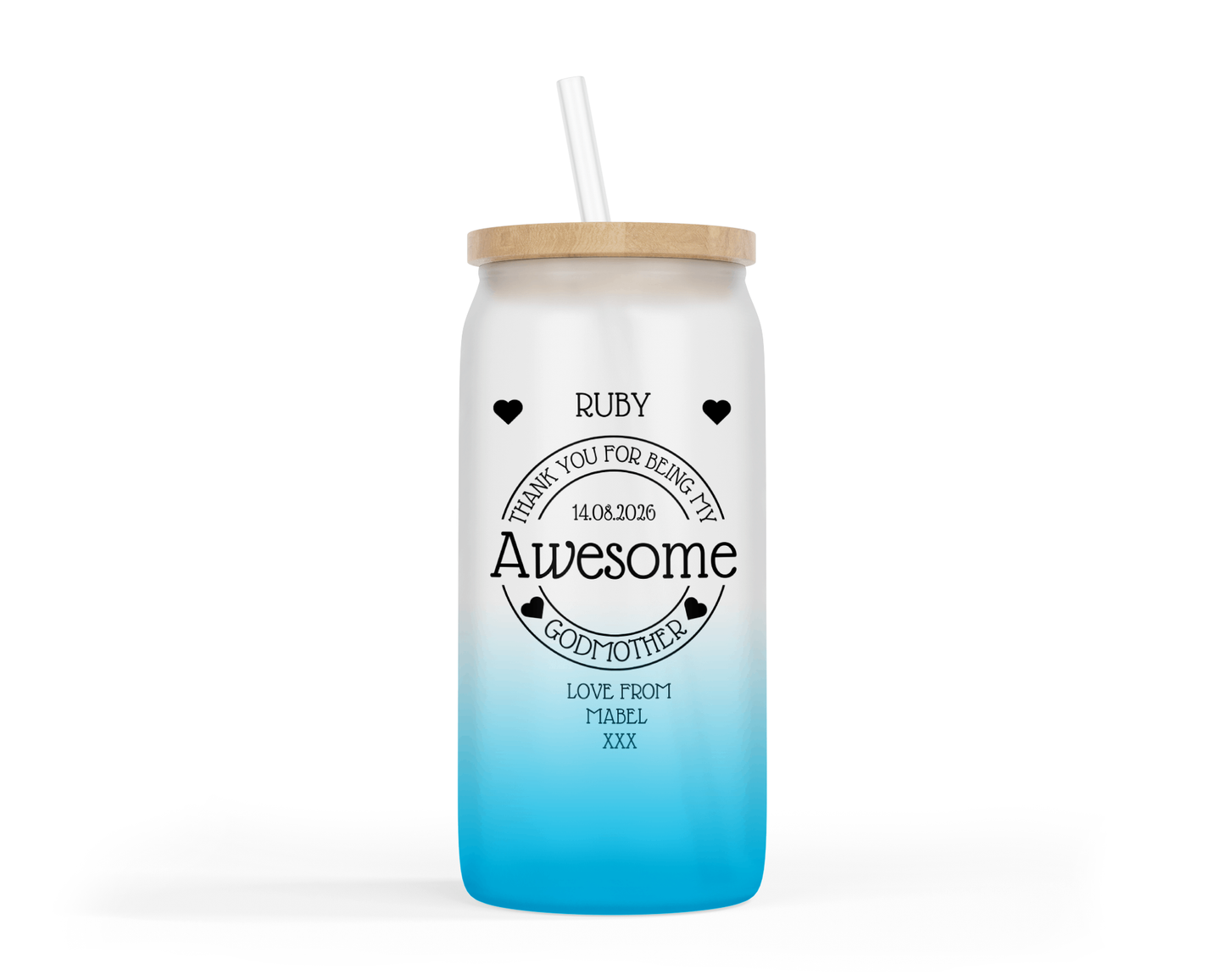 Personalised Ombre Coloured Glass Tumbler - Awesome Godmother