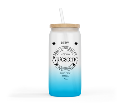 Personalised Ombre Coloured Glass Tumbler - Awesome Godmother