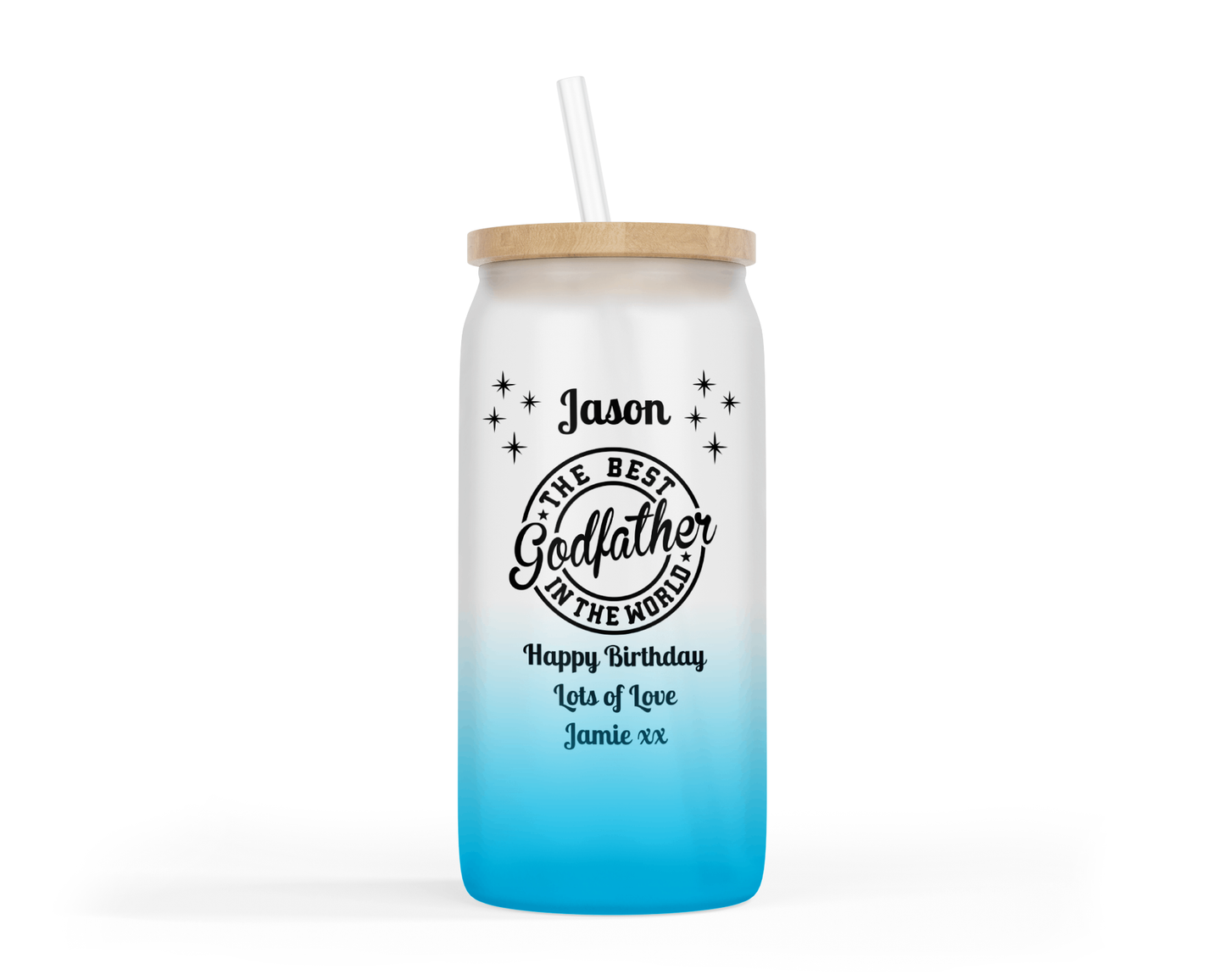 Personalised Ombre Blue Glass Tumbler - Best Godfather