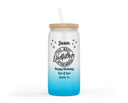 Personalised Ombre Blue Glass Tumbler - Best Godfather