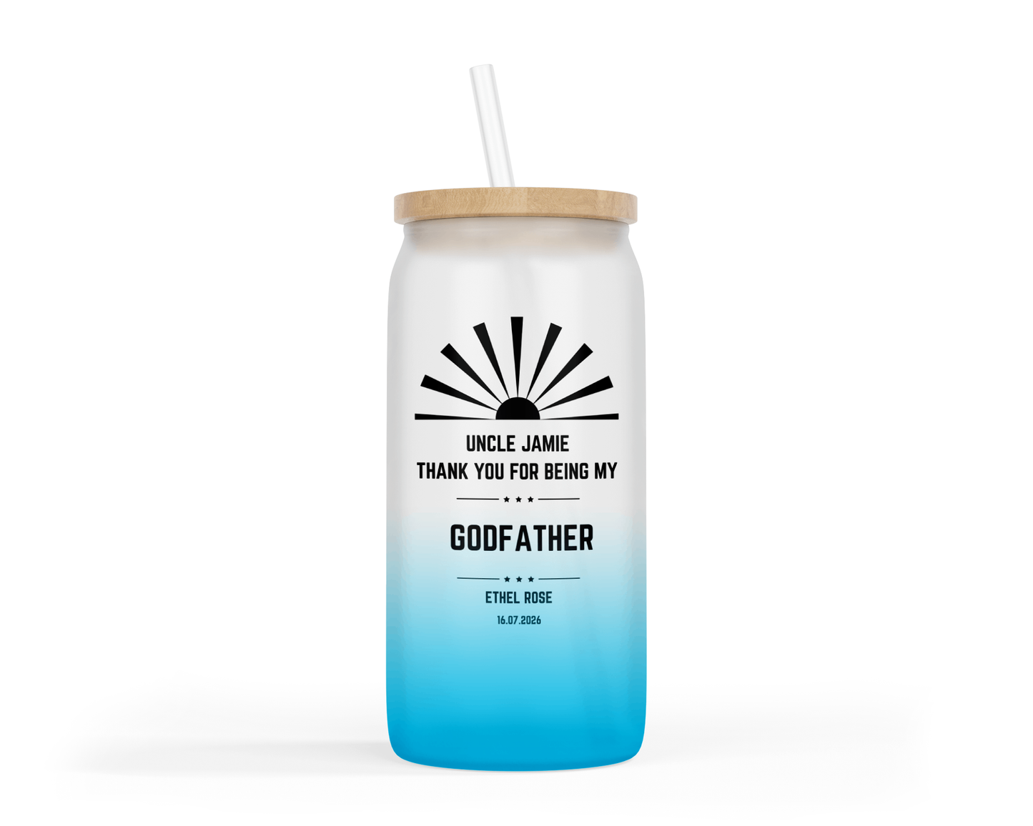 Personalised Ombre Blue Glass Tumbler - Thank You Godfather