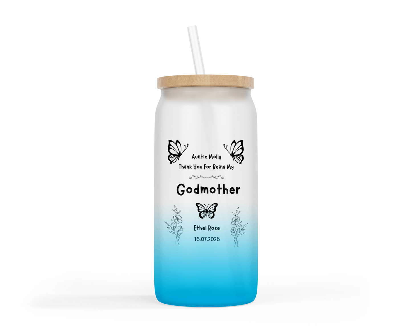 Personalised Ombre Coloured Glass Tumbler - Thank You Godmother