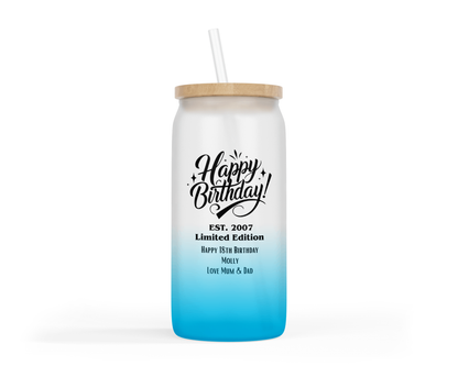 Personalised Ombre Coloured Glass Tumbler - Limited Edition Birthday